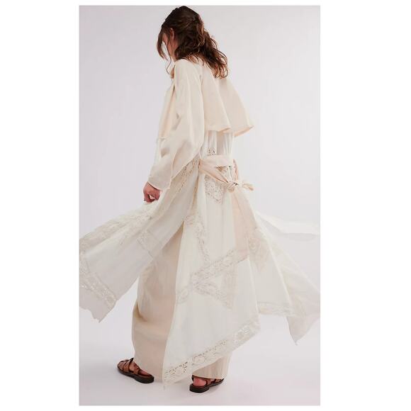 NWT Free People Lily Duster Trench Coat Maxi Belted Lace Crochet Size Small - Picture 3 of 16